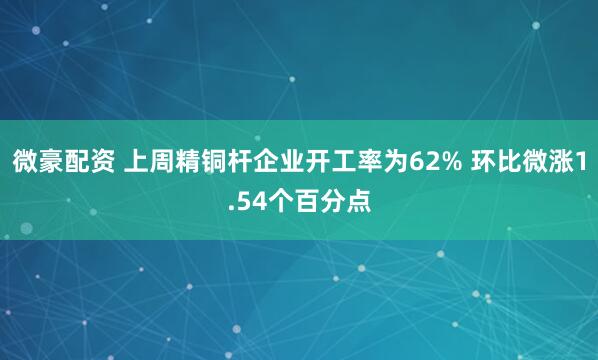 微豪配资 上周精铜杆企业开工率为62% 环比微涨1.54个百分点