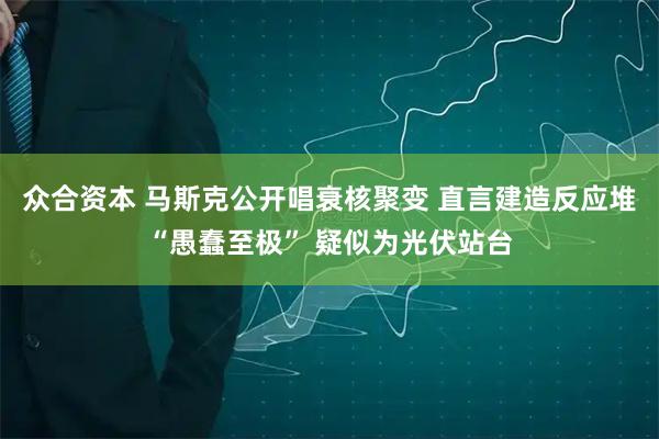 众合资本 马斯克公开唱衰核聚变 直言建造反应堆“愚蠢至极” 疑似为光伏站台